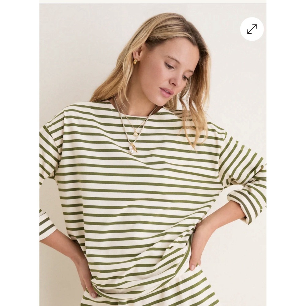 Tuckernuck Top Womens SZ XXL Olive Stripe Knit Odie Relaxed Preppy Coastal Fall